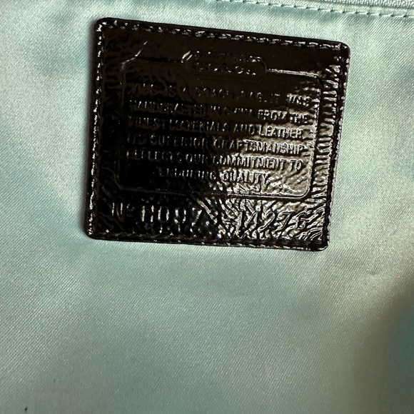 Coach black sateen cloth tote , patent leather trim. - Picture 5 of 12